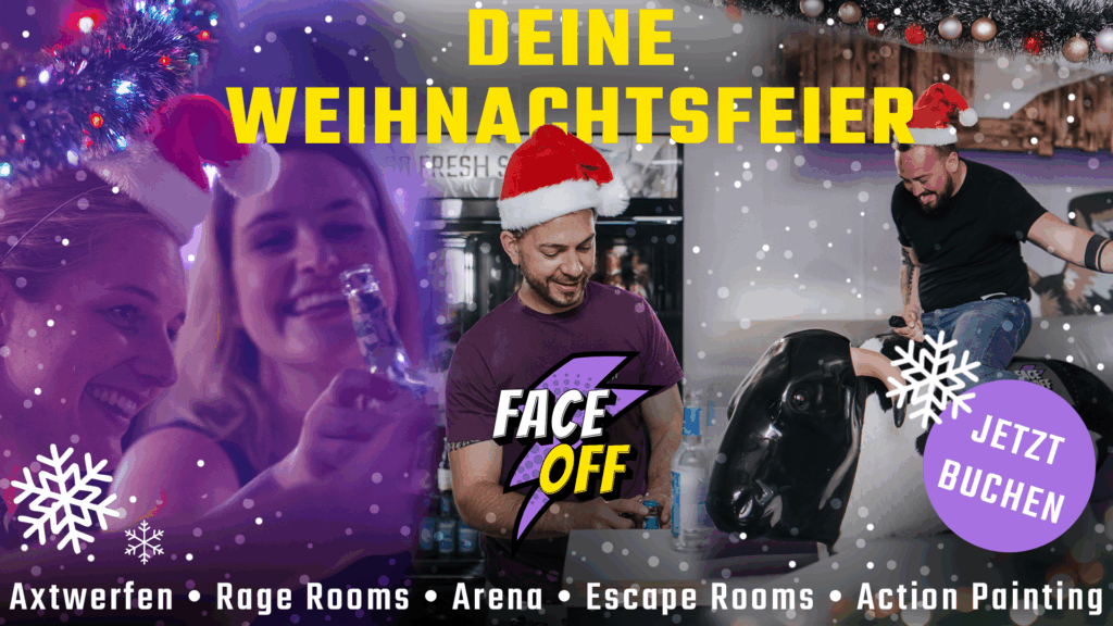 Weihnachtsfeier Face Off, Bullenreiten, Anstoßen, Spaß haben